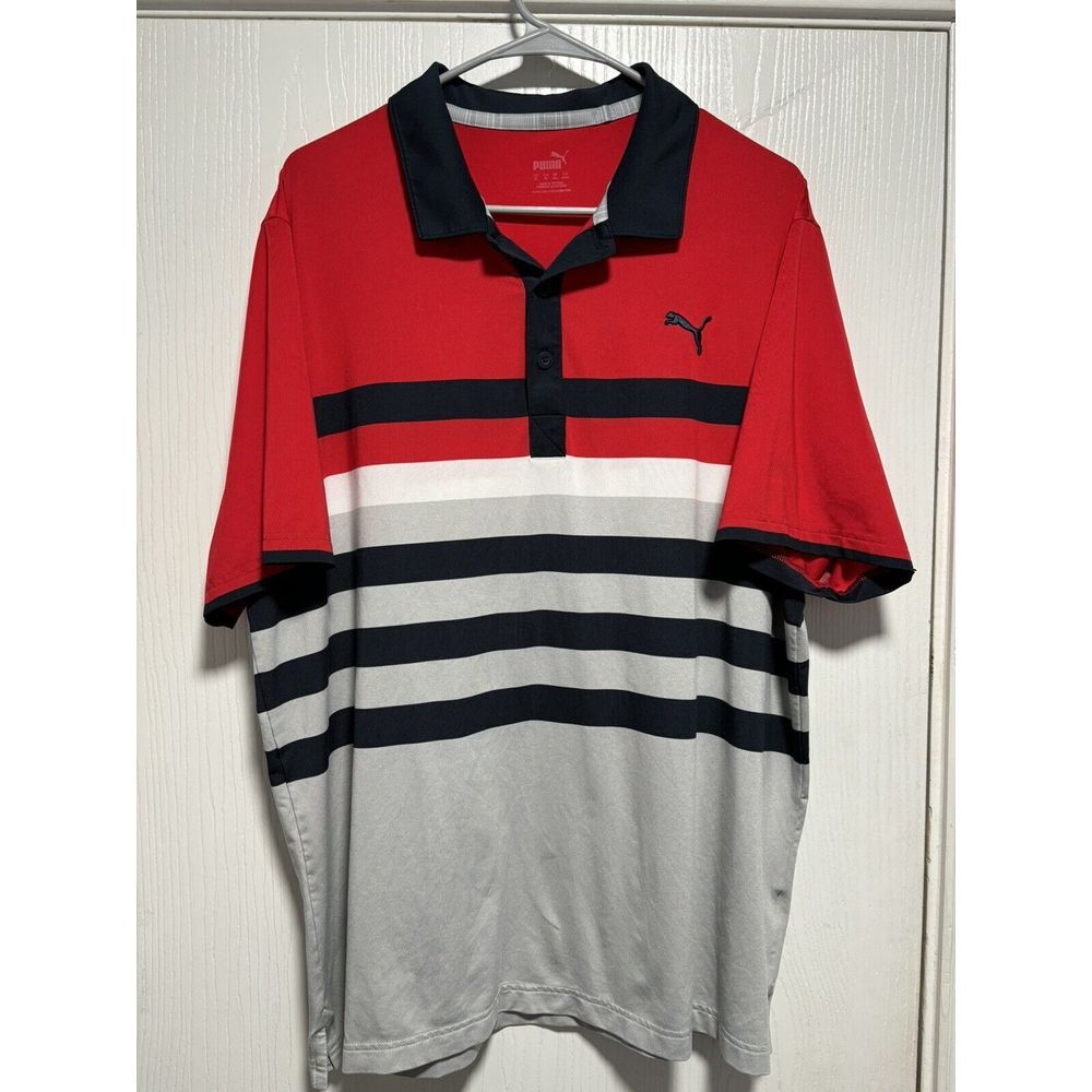 PUMA‎ Mens Golf Polo Shirt - Classic Fit, Red/White/Blue, Size XL.